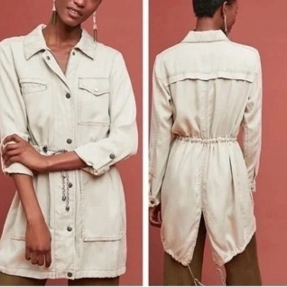 Anthropologie Manto Field Khaki Jacket Drawcord Waist Full Zip Pockets Cozy Sz S